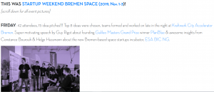 Startup Weekend Bremen SPACE covered by bremen startups.de